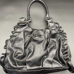 Nine & Co. by Nine West Black Leather Purse w/Ruffles on the Side